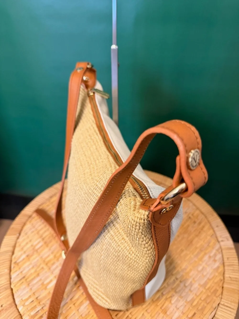 Valentina Leather and Straw Hobo Bag